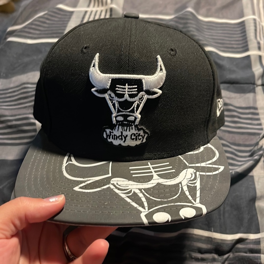 Black and white bulls hat